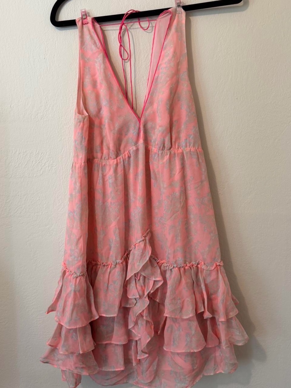 Elizabeth and James Pink Tiered Ruffle V-Neck Dress